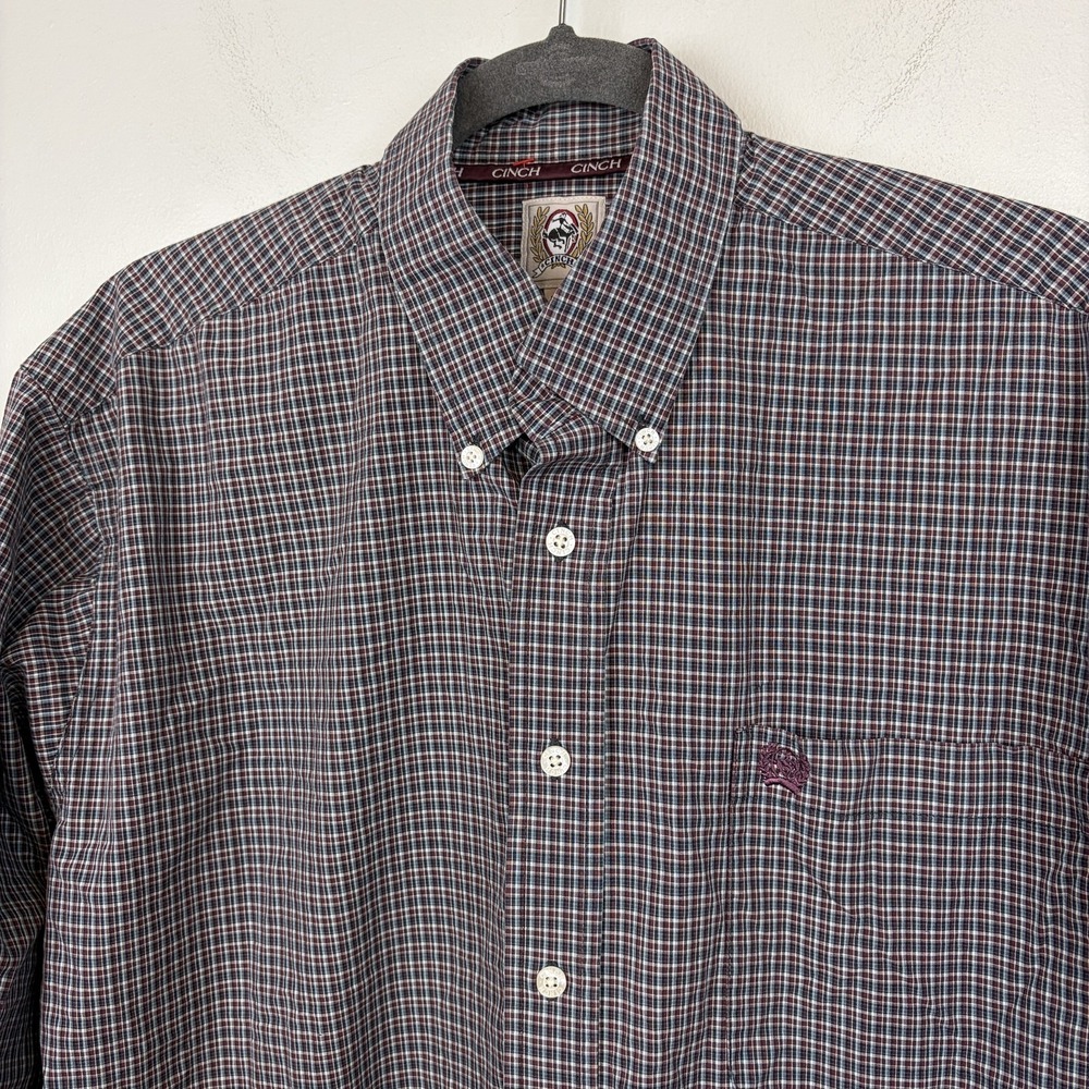 Cinch‎ Shirt Mens Medium Blue Check Button Down Long Sleeve Cotton Casual